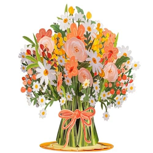 Paper Love 3D Flower Bouquet Pop Up Card, with Daisy Delight Forever Flowers Keepsake, Gift for Birthday, Graduation, Get Well, Thank You, All Occasion or Just Because - Oversized 10" x 7" Cards - Includes Envelope And Note