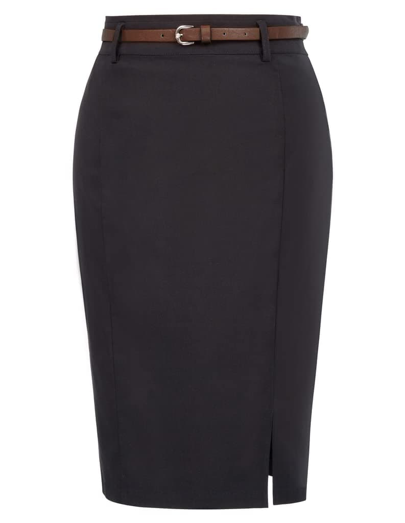 Kate Kasin Women Pencil Skirt Knee Length with Belt Professional Work Office Wear Skirt Bodycon Skirts Black L