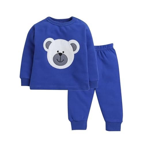 EIO Clothing fleece Track Suit for Baby Boys & girls - Unisex Clothing sets Full Sleeve T-shirt & Pant (9-12 Months, Blue)