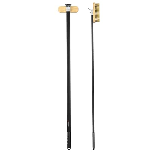 Ga HOMEFAVOR Pizza Oven Brush with Scraper 465 inch Long Handle Detachable Brass Bristles for Pizza Oven