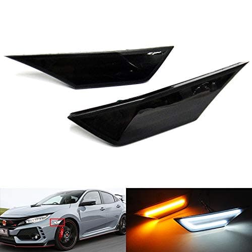 RZGMTSPT 2x Black Smoked Lens Front Bumper Amber LED Side Marker Turn Signal Light Daytime Running Light DRL White For 2016-2021 Honda Civic FC/FK Si Type R