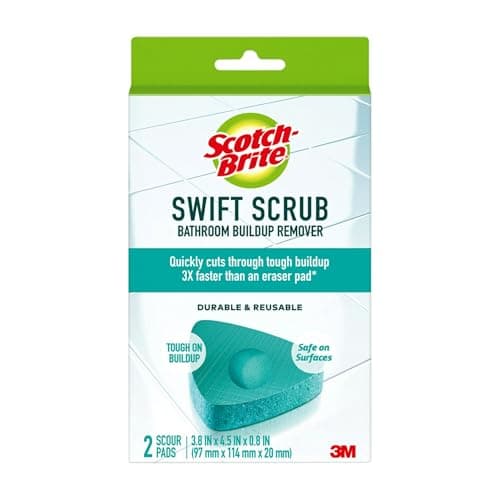 Scotch-Brite Swift Scrub Bathroom Buildup Remover Pads | Tough on Limescale & Soap Scum | Safe on Surfaces | Durable & Reusable | 2 Scrub Pads