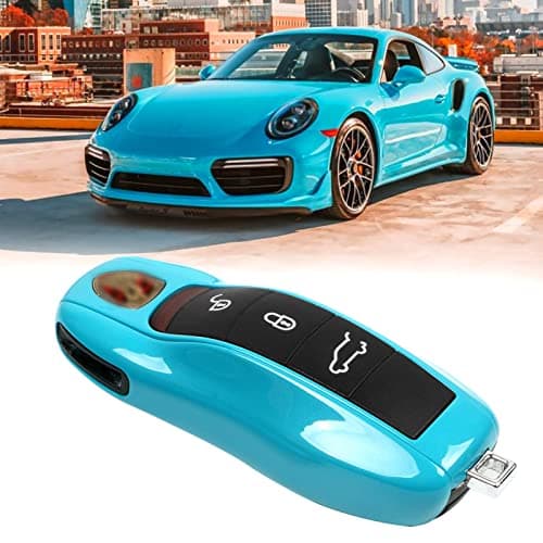 Jaronx Compatible with Porsche Key Fob Cover, Keys fob Shell Cover Compatible with Porsche Cayenne Panamera Macan Cayman 911 Accessories (Miami Blue)