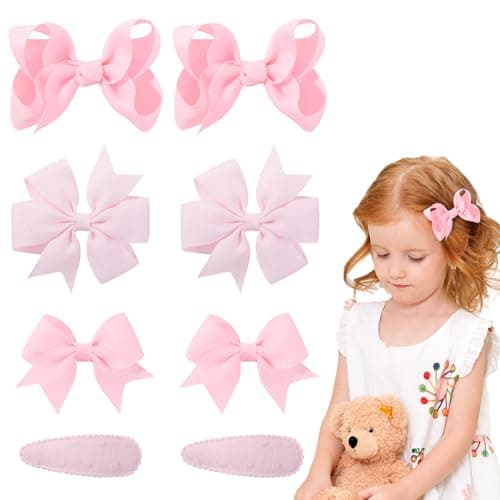 choicbaby 8pcs Baby Girl Hair Bow Clips Set Pink Toddler Hair Clips Boutique Grosgrain Ribbon Bow Hair Barrettes Accessories for Infant Toddler Kids