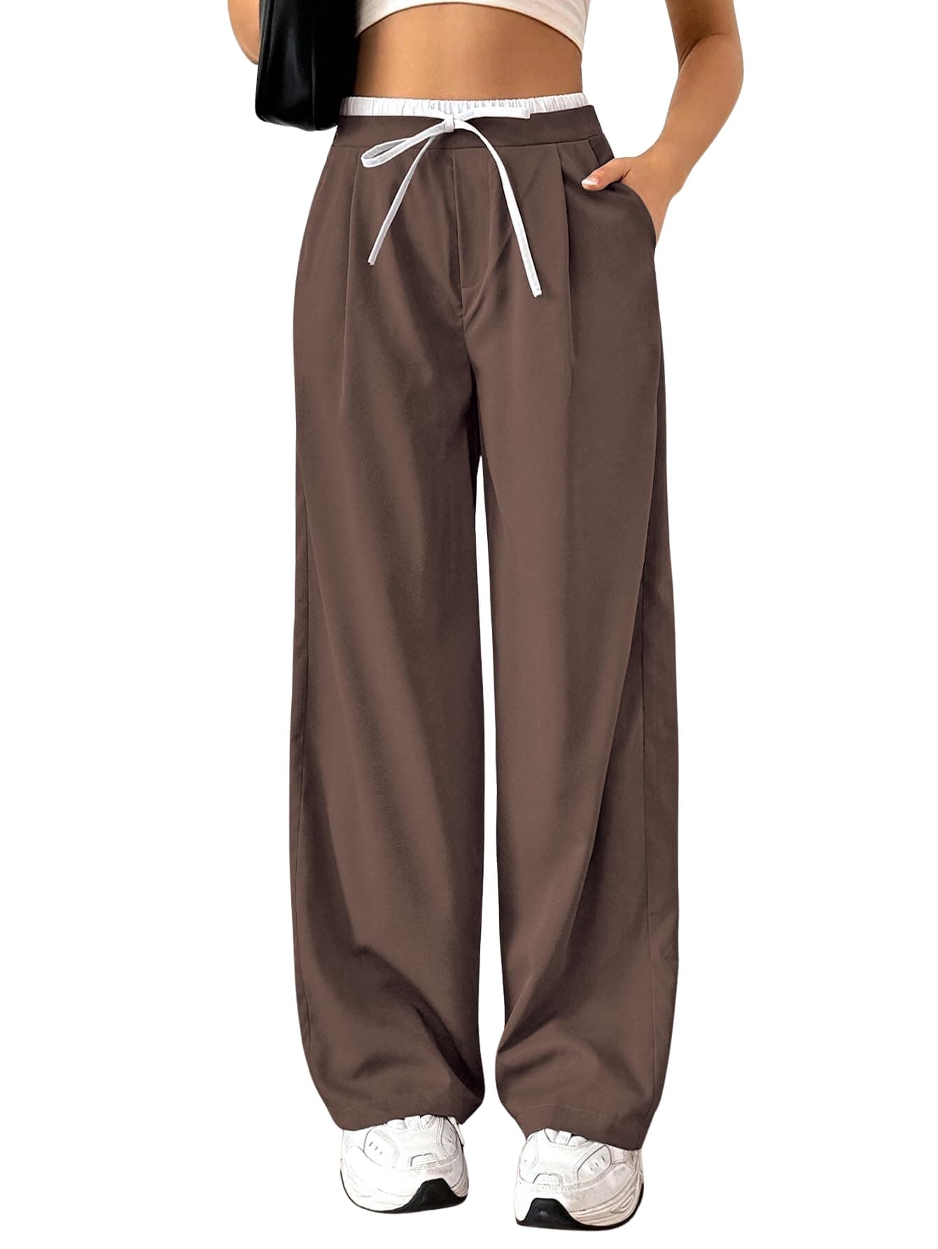 Leriya Fashion Women High Rise High Waist Wide Leg Trousers | Casual & Formal Pants |Loose Fit Track Pants | Gymwear | Cargo Pants | Elegant Office Wear | Stylish Jeans Look (LF-TR1168-2XL-BROWN)