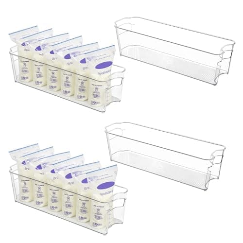 Vtopmart Breastmilk Storage Container 4PCS Set Clear Freezer and Fridge Organizer Bins Plastic Storage Bins for Breast Milk Baby Pouches Formula Bottles and Yogurts 43 Width 147 Long