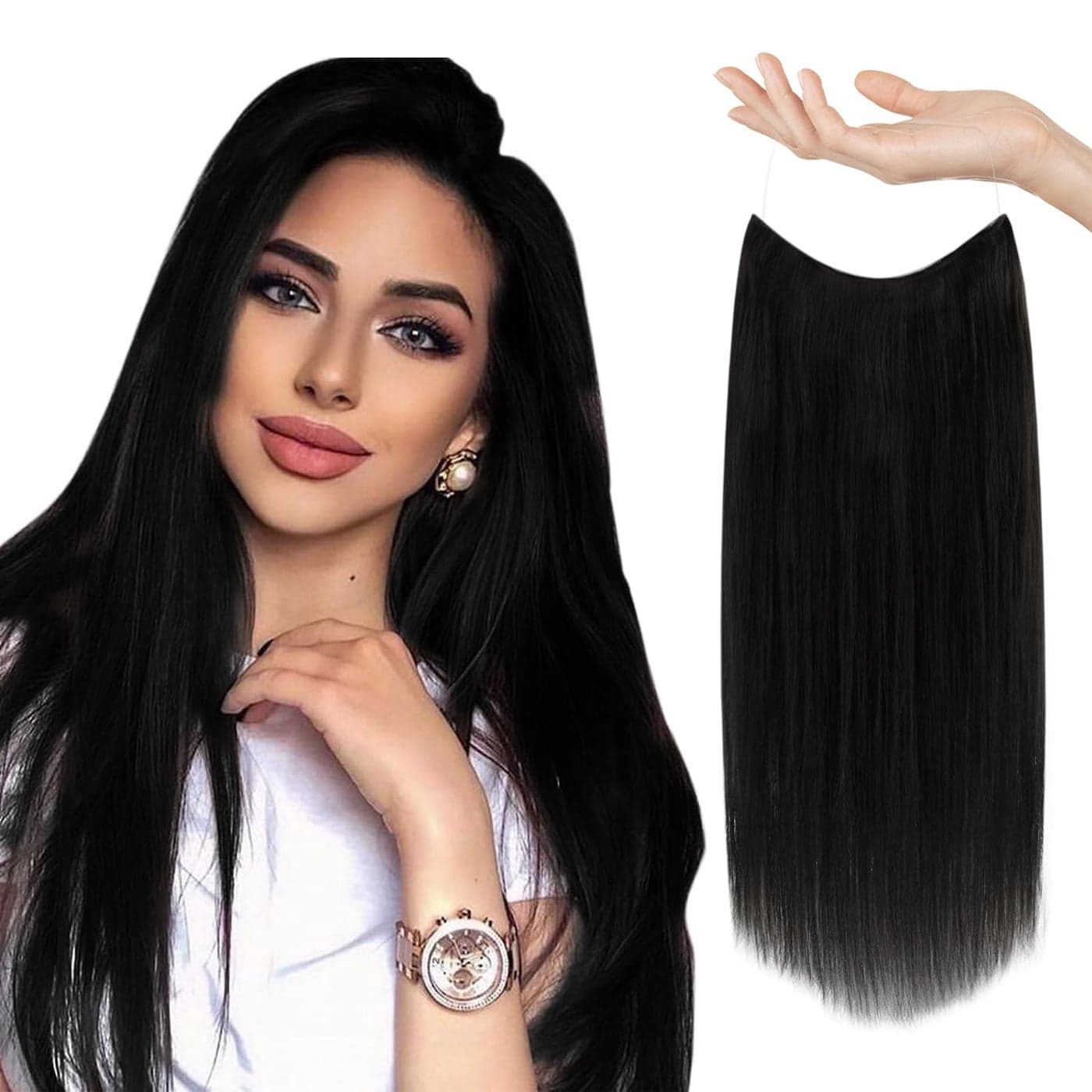 Sunny Wire Hair Extensions Real Human Hair Fish Line Human Hair Extensions Invisible Wire Extensions Jet Black 1 18 Inch
