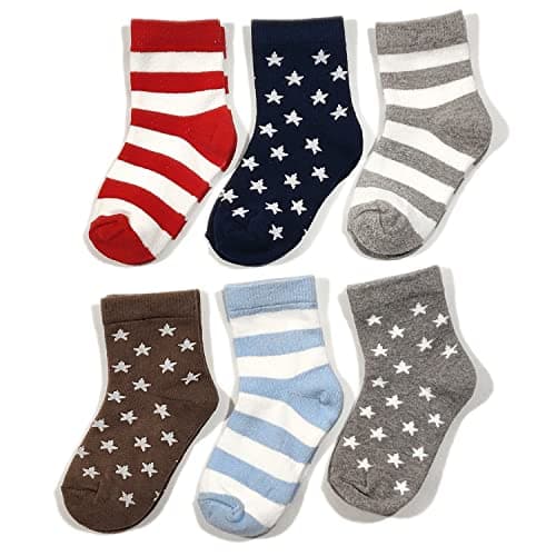 FOOTPRINTS Super soft Organic Cotton Baby Unisex Kids socks- Pack of 6 | Stripes and Stars (5 Years - 8 Years)