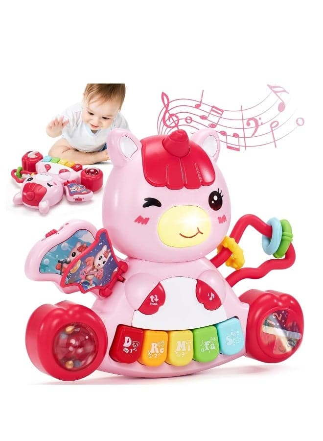 Baby Toys 6 to 12 Months Baby Girls Activity Early Learning Educational Toys Unicorn Musical Light Infant Piano Toys 6 9 12 18-Month-Old Baby Gift for 1-Year-Old Boys Girls Birthday