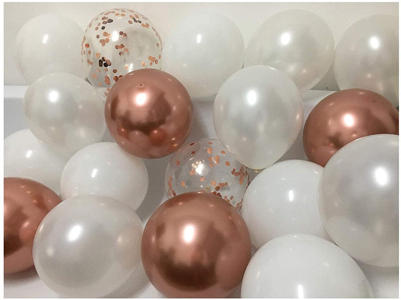 LAZYBEEE 50pcs Latex Balloons White Rose Gold Matte Pearl White Metallic Chrome Rose Gold Confetti Party Balloons for Birthday Bridal Wedding Graduation Decor