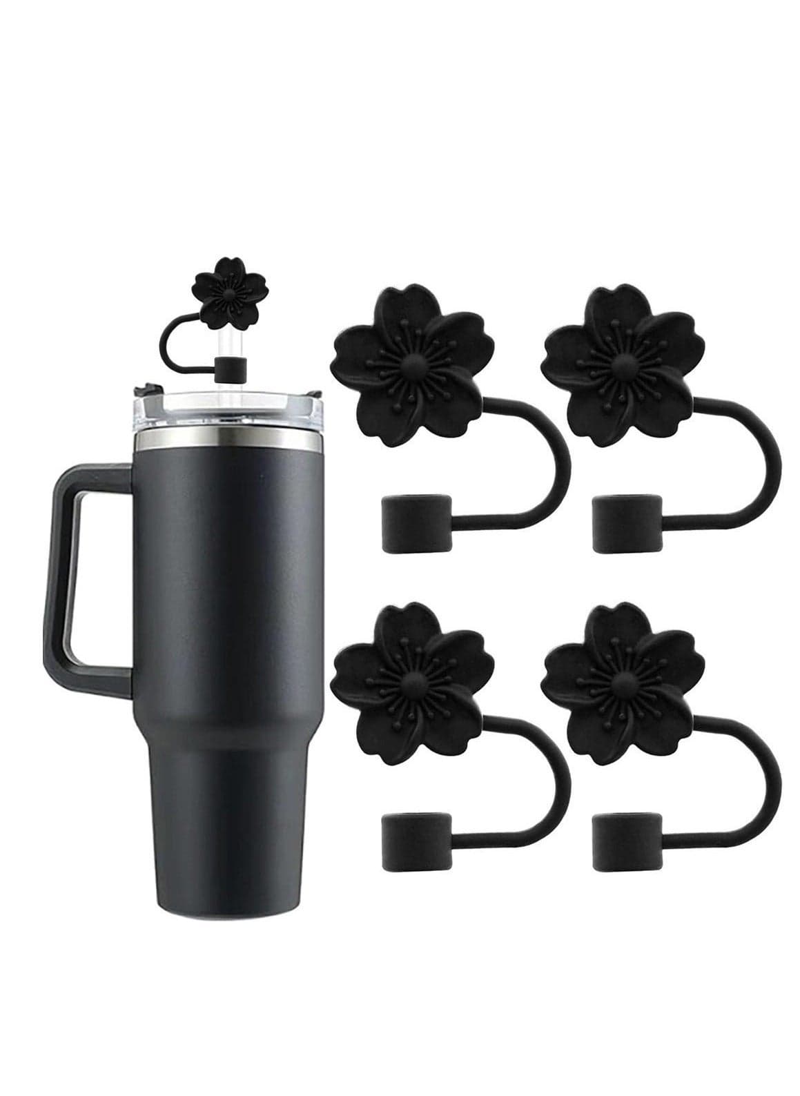 Set of Four Reusable Silicone Dust Proof Covers for Straws