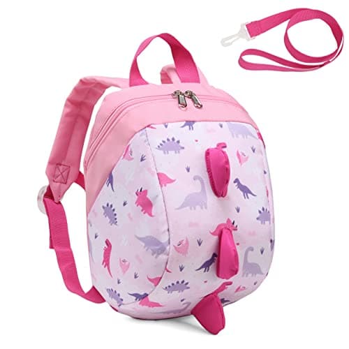 VASCHY Dinosaur Toddler Backpack with Leash, Ultra Lightweight Tiny Mini Little Daycare Backpack Girls Pink