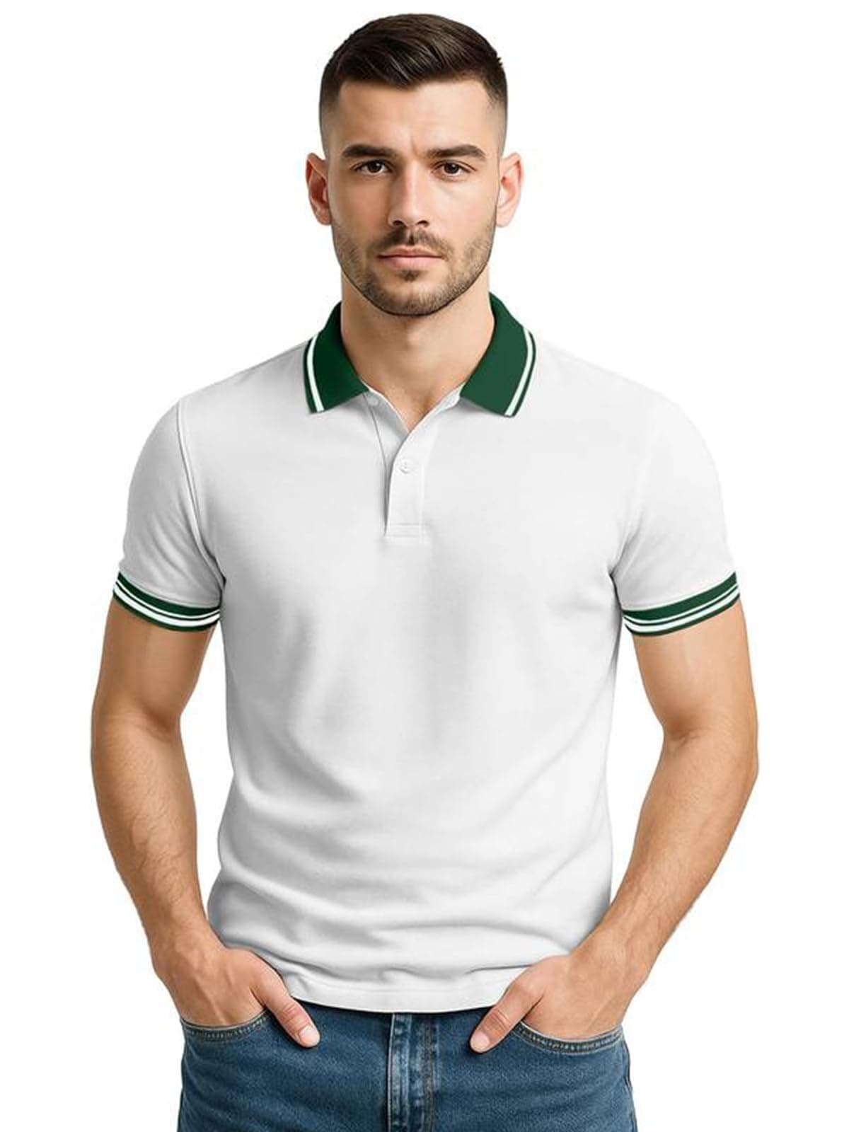 Veirdo® Pure Cotton Half Sleeves Regular Fit Plain Solid Classic Polo Colored Collar T-Shirt for Men (Polo_TP_WHT_M)