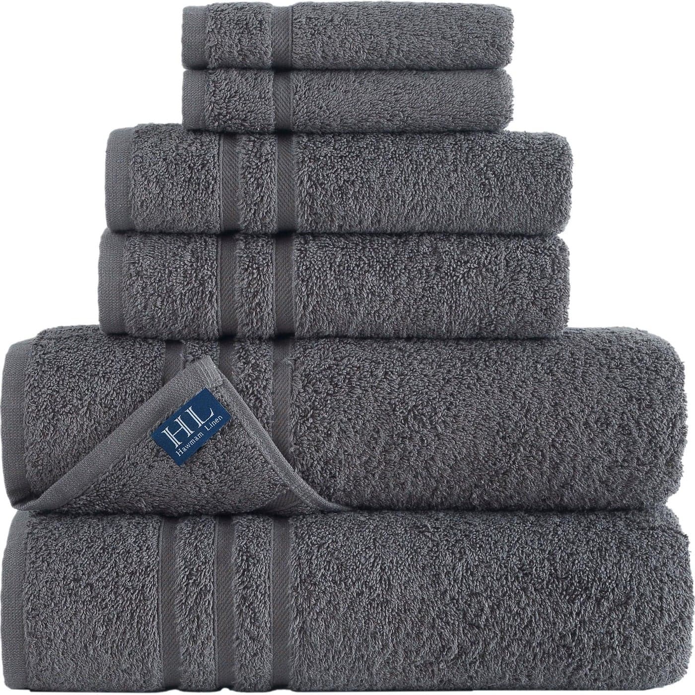 Hawmam Linen Grey 6 Piece Bath Towels Set for Bathroom Original Turkish Cotton Soft, Absorbent and Premium 2 Bath Towels, 2 Hand Towels, 2 Washcloths (Cool Grey)