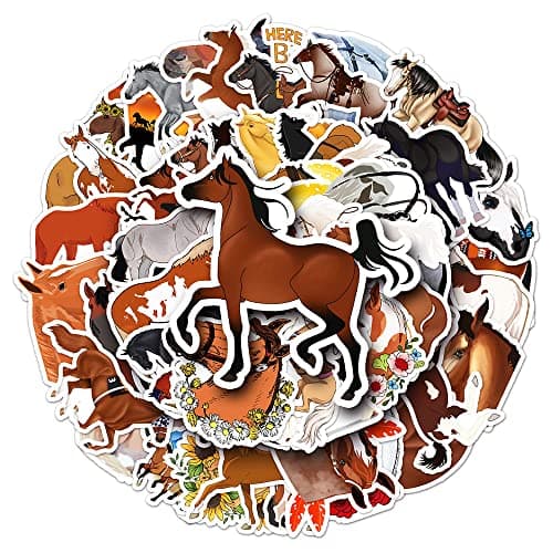 50 PCS Playful Horse Stickers Pack Cute Cartoon Animals Vinyl Waterproof Decal Stickers for Water Bottles Laptop Luggage Tumbler Skateboard Journal Scrapbook