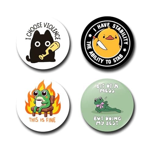 WUBUPRINT Button Badges with Fridge Magnet | Funny Quotes Combo 10 Round Plastic Button Badges with Strong Magnet | Perfect for Gifts, Jackets, Backpacks & More (Multicolor) Pack of 6