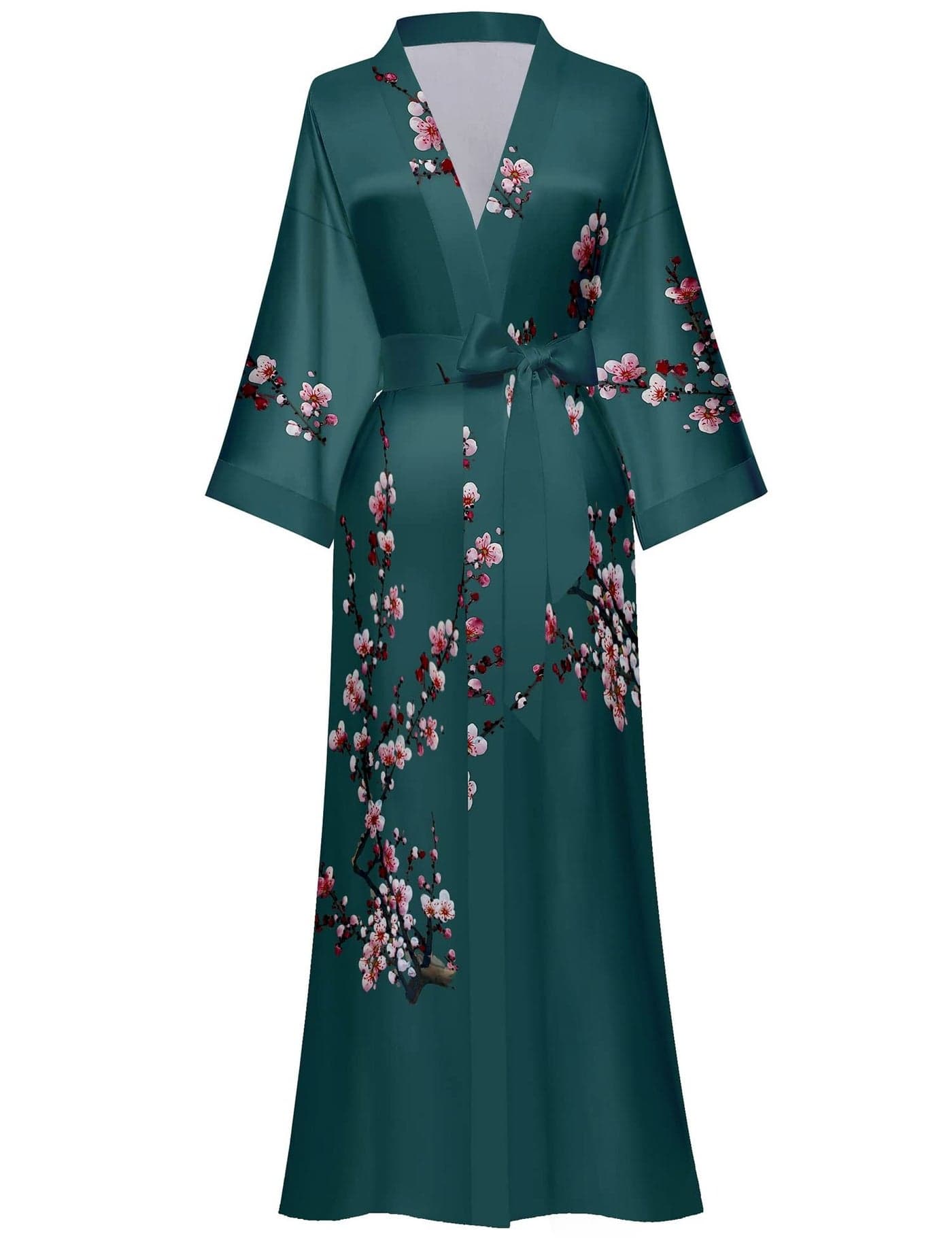 Kihnop Women's Floral Long Kimono Robe Long Satin Robe Long Silk Robe Ladies Kimonos Silky Bathrobe Cover Up, One Size