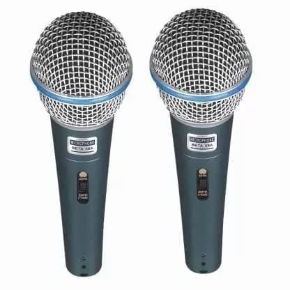 Hybite Microphone Beta 58A Dynamic Mic Cardioid Vocal Multi-Purpose Wired Mic with ON/Off Switch, Ideally Suited for Speakers, Karaoke Singing Machine, Amp,Party,ETC - Pack of 2 Microphone