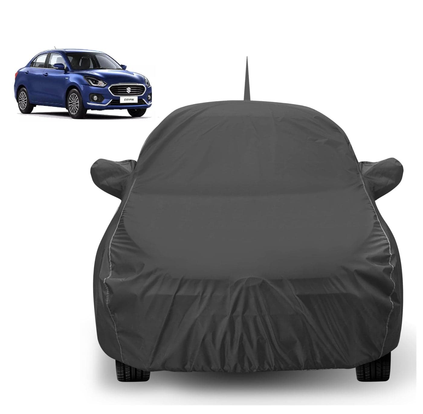 Auto Hub Car Cover Compatible with Maruti Dzire (Model: 2017 to Till Date) with Mirror & Antenna Pocket, Dustproof, Triple Stitched, Dzire Car Cover- Grey