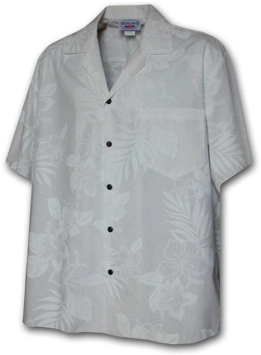 Pacific Legend Mens White Wedding Tropical Floral Hawaiian Shirt-WHITE3585-XL