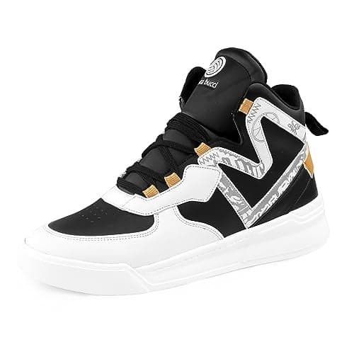 Bacca Bucci® Skyline Chunk High-Top Street Fashion Flat-Sole Sneakers for Men|Athletic Yet Sleek, Futuristic Design-White & Black, Size UK8