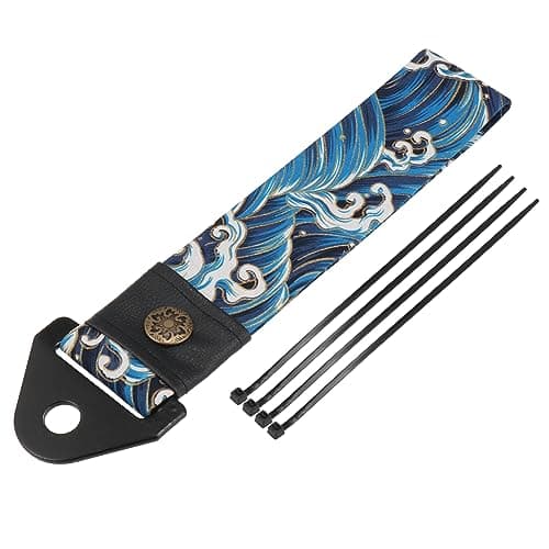 X AUTOHAUX 1 Set Car Tow Strap Ancient Japanese Element Trailer Belt with Sea Waves Pattern Rope Trailer Hook for Blue Cars