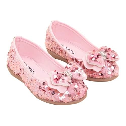 Hopscotch Girls Synthetic and PU Sequin Bow Embellished Ballerinas In Pink Color For, UK : 7