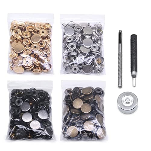 SEMINI 120 Set Leather Snap Fasteners Kit 125mm Metal Button Snaps Press Studs with 4 Setter Tools 4 Color Leather Snaps for Clothes Jackets Jeans Wears Bracelets Bags Style 203
