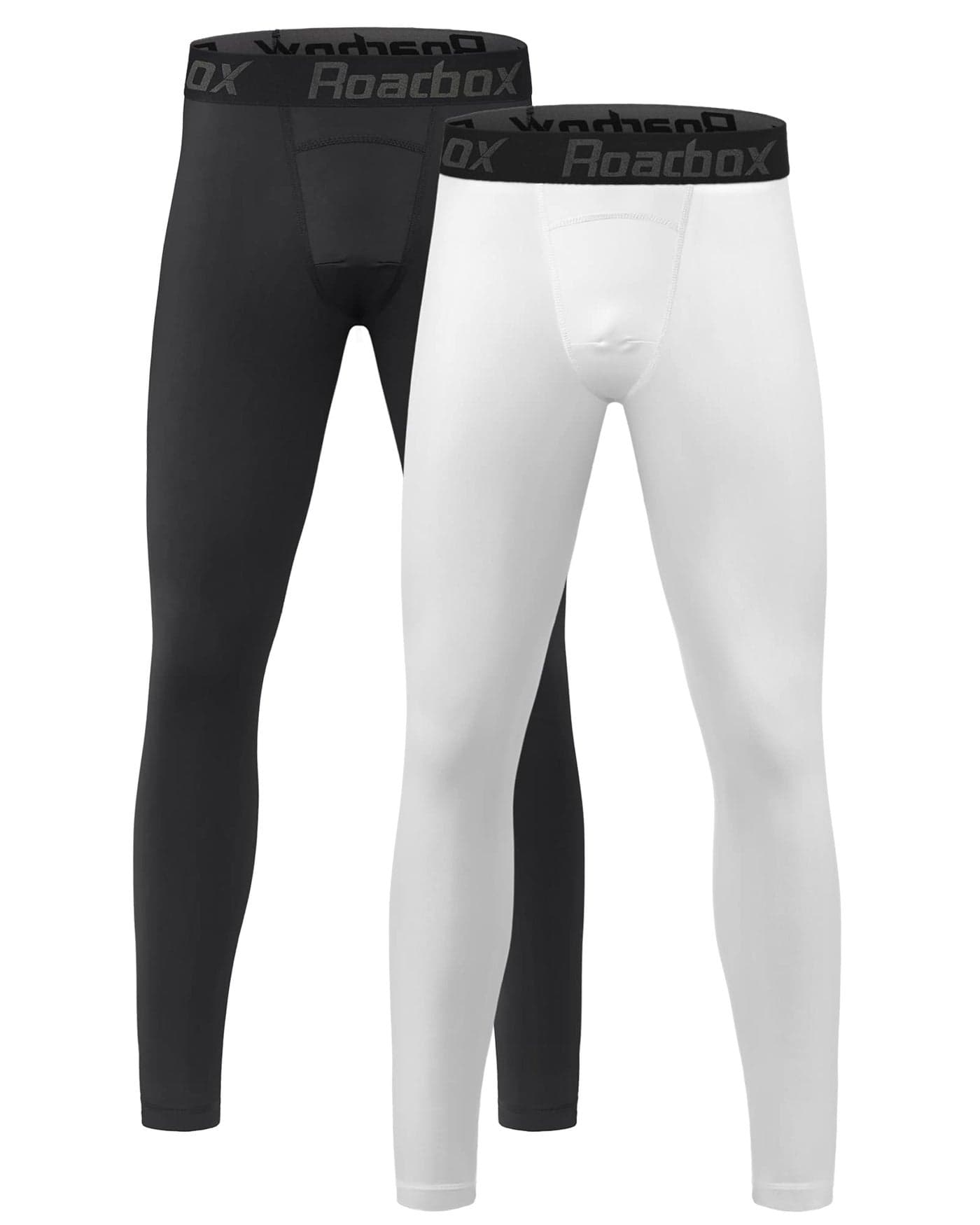 Roadbox 2 Pack Boys Compression Pants Leggings Base Layer Underwear Youth Quick Dry Spandex Tights Running Football Blackwhite