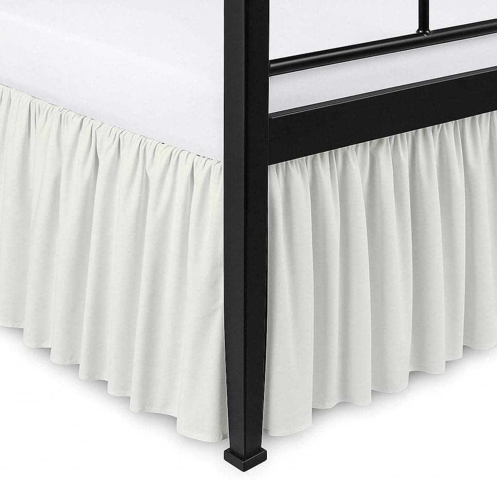 MattressHomes Ruffled Bed Skirt Split Corners with Platform Tailored Fit Hotel Quality Wrinkle Free UltraSoft Microfiber Dust Ruffle Upto 21 Inch Drop Queen Ivory