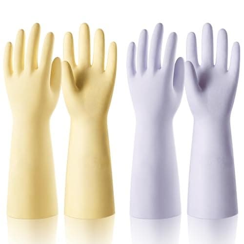 ThxToms 2 Pair Nitrile Dishwashing Cleaning Gloves,with Cotton Flocked Liner, Reusable, Skin-Friendly & Anti-Slip Design for Household & Kitchen Use, Yellow&Purple, M