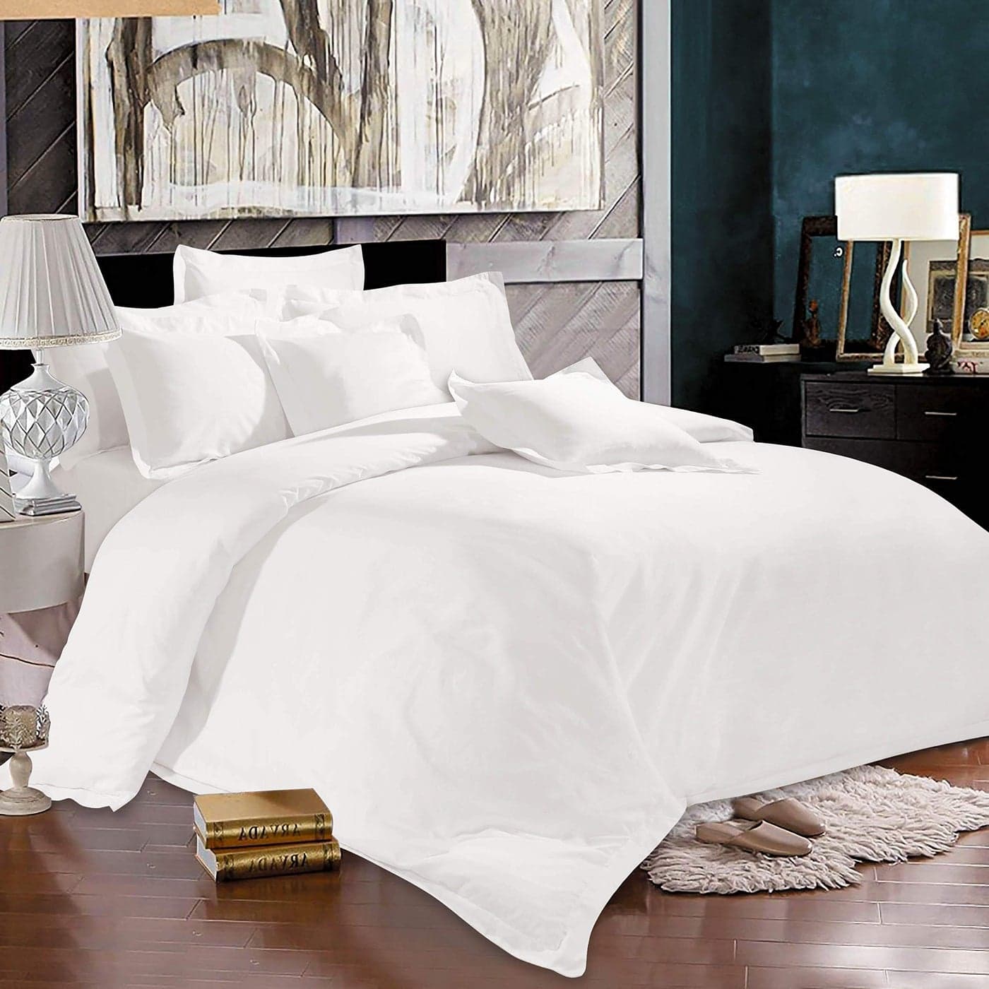 Sapphire Collection Egyptian Cotton 500 TC Hotel White Bedding Set Duvet Cover with Oxford Style Pillowcase Pair White King