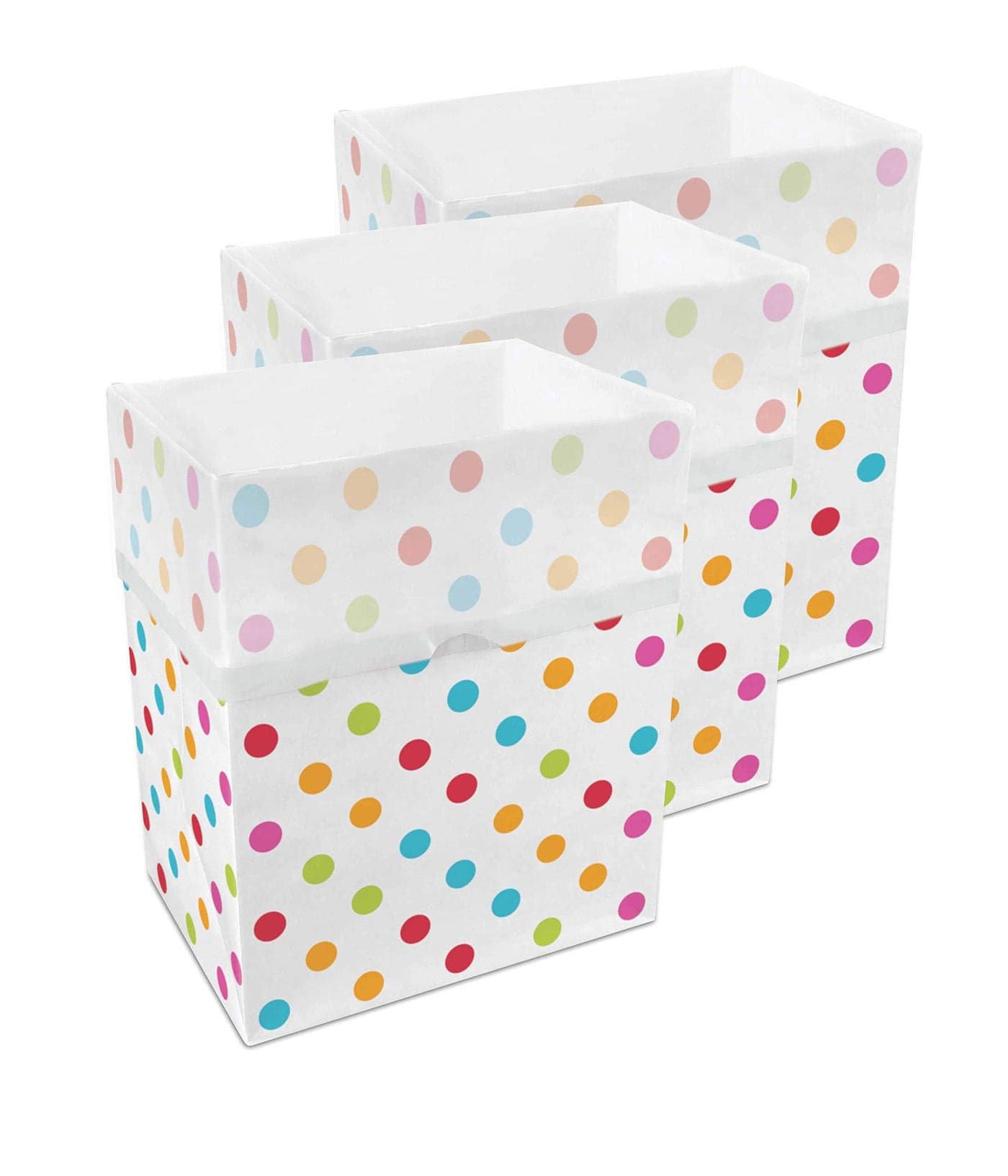 Clean Cubes 13 Gallon Disposable Pop-Up Trash Cans (3-Pack) with Fitted Bags – Foldable Garbage & Recycling Bins for Parties, Events & Kitchen (Polka Dot, 17" H x 13.5" W x 10" D)