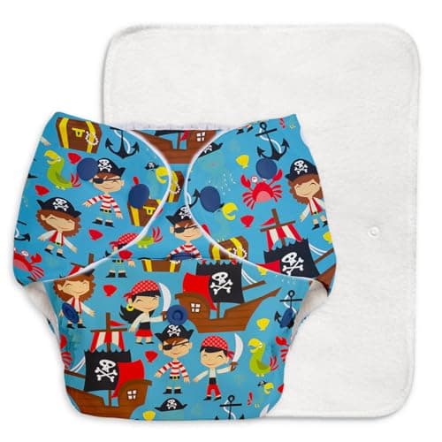 SuperBottoms BASIC Reusable Cloth Diaper for babies 0-3 Years | Freesize Adjustable,Reusable Cloth Diaper for babies | NEW UltraThin Dry Pads | Trim Fitting, Dries 2times faster | Pirate