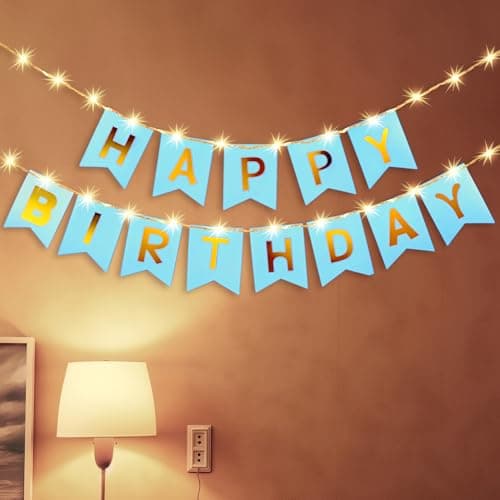 Party Propz Blue Happy Birthday Banner For Kids – 2pcs Happy Birthday Letters Banner with 3M Warm Lights, Decoration Banner for Boys & Girls,Blue Colour (Cardstock)