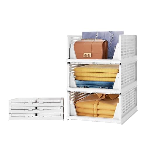 Aditya polymers Large Wardrobe Closet Organizers Pack of 3 | Foldable Stackable Clothes Storage Baskets | Adjustable Sliding Drawer Design | Space Saving Multipurpose Organizer for Cupboard Almirah