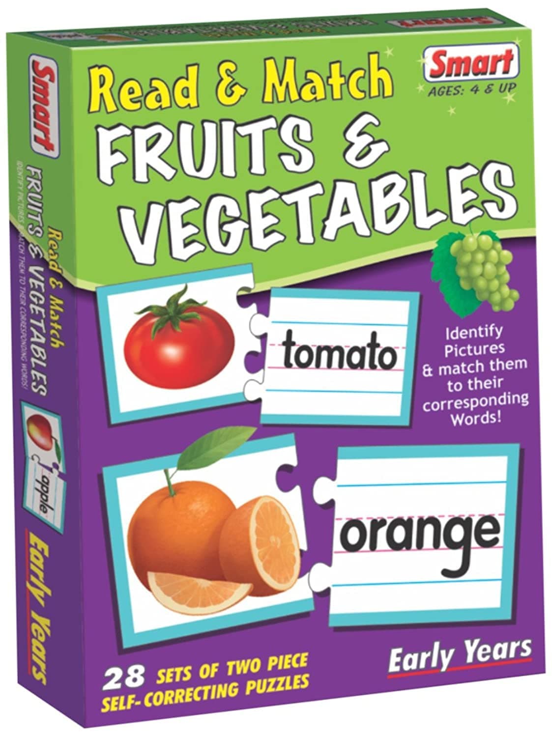 Smart - 1083 Read and Match Fruits and Vegetables Puzzle (Multi-Color, 28 Pieces)