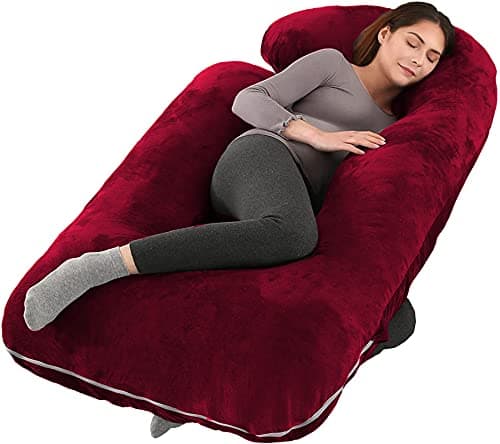 Moms Moon Pregnancy Pillow 57 inches Full Body Pillow Pregnancy Maternity Pillow for Pregnant Women Sleeping Comfort G Shaped Pillow with Removable Washable Velvet CoverMaroon