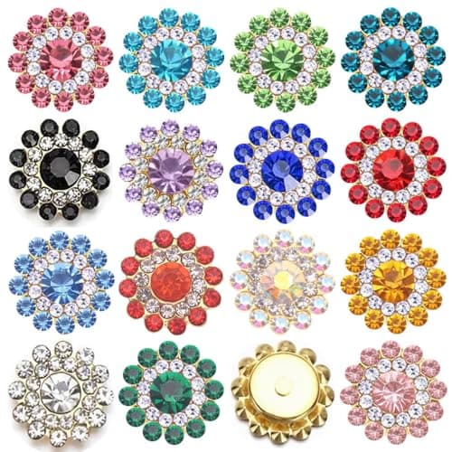 150PCS 15 Mixed Colors 14MM Sew on Rhinestones Gems Flower Gold Claw Rhinestones Glass Crystals Jewelry for Crafting Sewing Clothes Dresses Shoes Belt Decoration Crafts Accessories