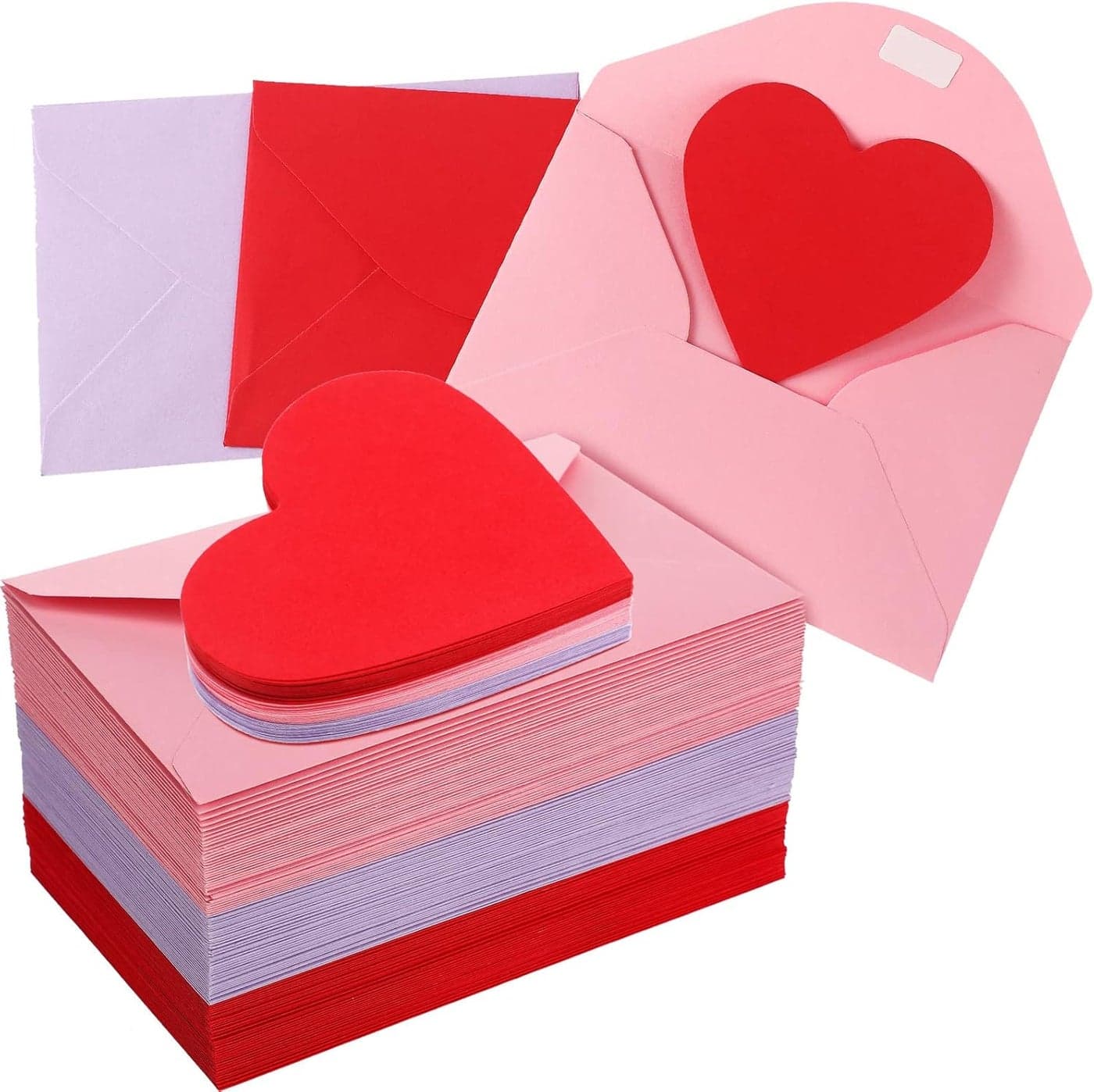 Glenmal 108 Sets Valentines Day Envelopes with Heart Shaped Cards 4 x 6 Inch Red Pink and Purple Valentines Day Envelopes Blank Heart Greeting Cards for Anniversary Business Exchange