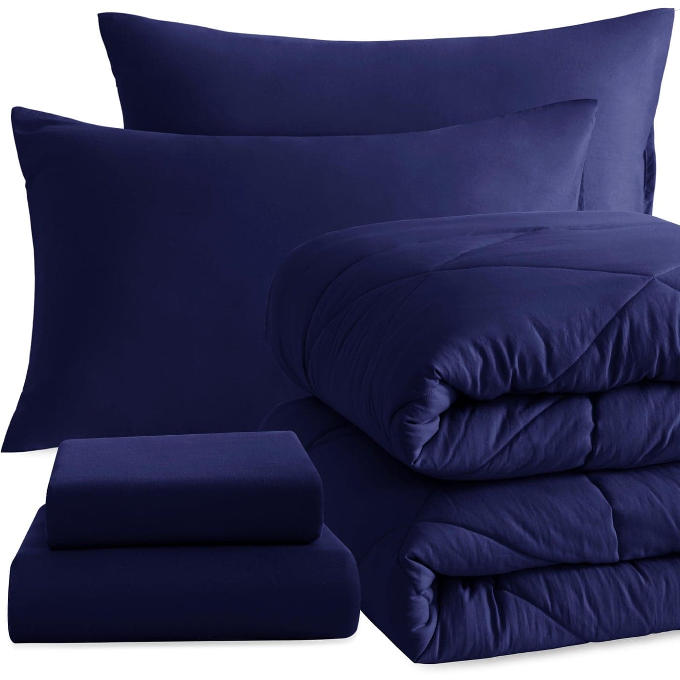 NTBAY Twin Comforter Set with Sheets 5 Pieces Soft and Breathable Bedding Set Bed in a Bag Down Alternative Comforter Set Solid Color All Season Kids Bedding Set Navy Blue