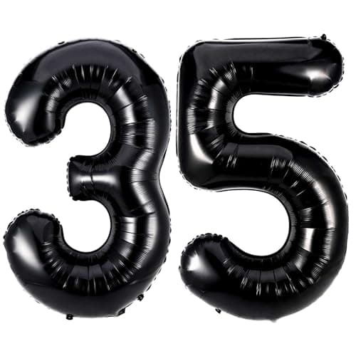 Black 35 Number Balloons 40 Inch Giant Number 35 Balloons Foil Mylar Helium Black Number Balloons for 35th Birthday Party Supplies Anniversary Event Celebration Decorations
