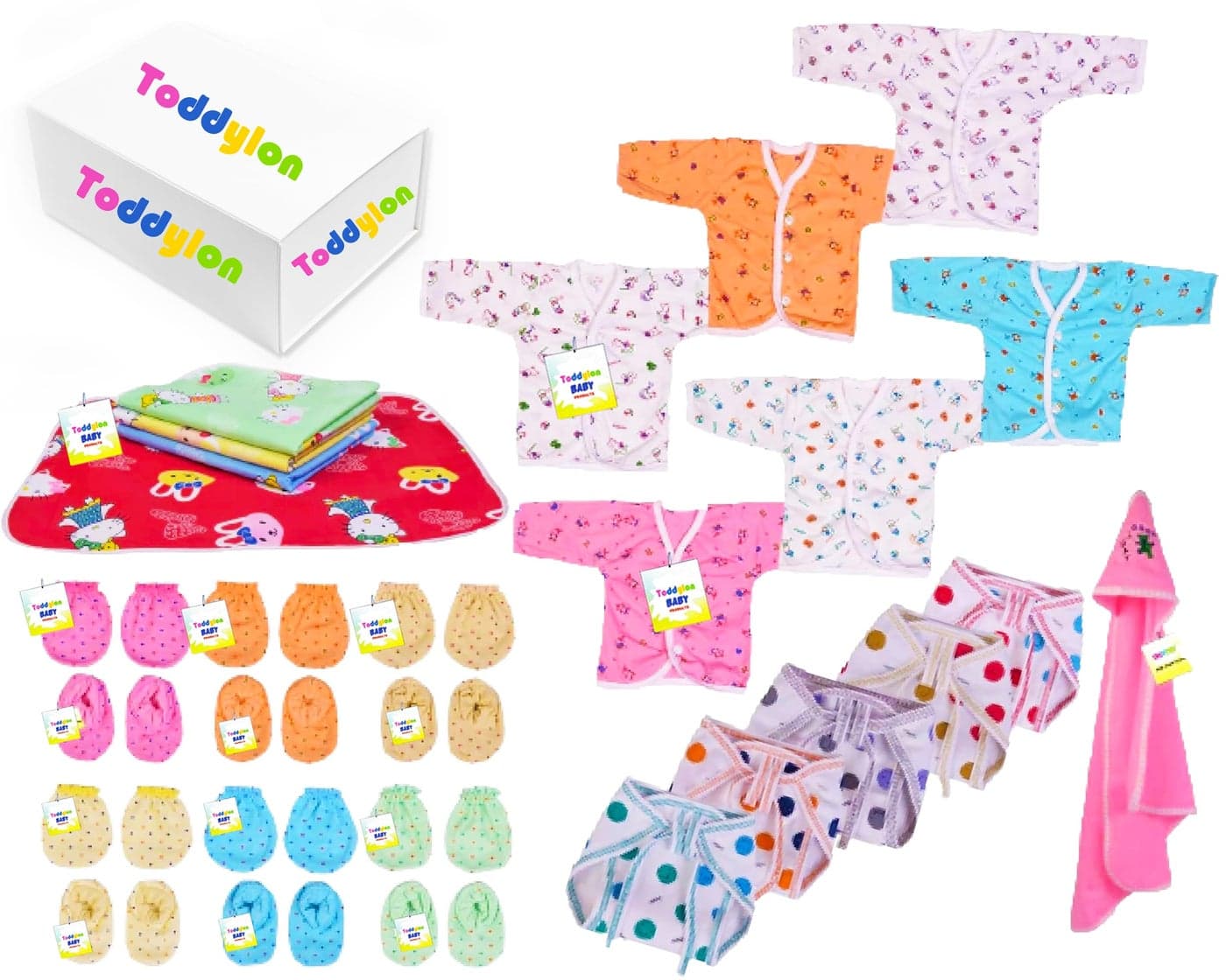 Toddylon New Born Baby Essentials Kit 28 Combo Set (0-6 Months) | Newborn Hospital Bag Kit | Baby Combo Set for New Born | Infant Dress & Accessories Set | Ideal Gift for New Parents