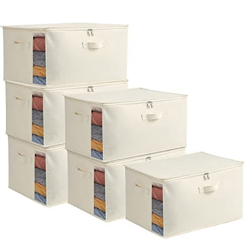 6-Pack Large Canvas Comforter Storage Bags Closet Organizer for Clothes Sweater Clothes Organizer with Dual Zipper Three Carrying Handles for Blanket Closet Storage Container