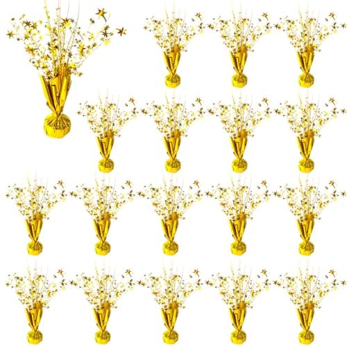 FUBININA 18 Pack Metallic Foil Spray Centerpiece Star Table Decoration Burst Glitter Tabletop Centerpieces for Birthday Christmas New Years Nye Wedding Graduation Holiday Party Supplies Decor Gold