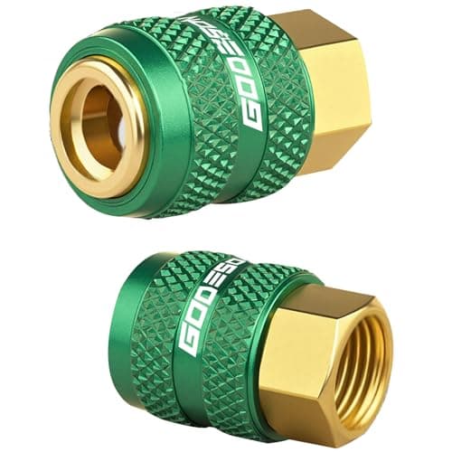GODESON 2Pack Locking Air Chuck 14 FNPT All Metal Lock on Tire Chuck Quick Connect Tire valve Closed Flow Green Inflator Nozzle for Air Compressor Pressure Gauge150PSI