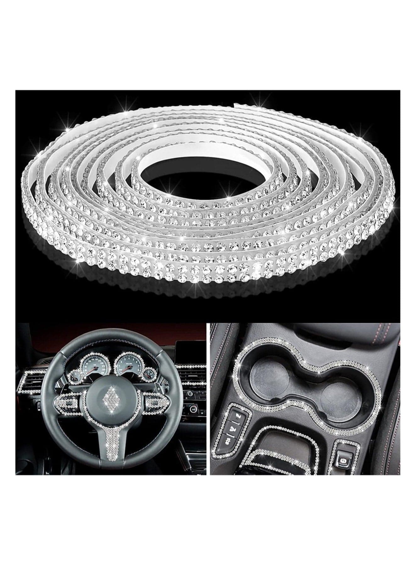Bling Car Trim Self Adhesive Bling Car Interior Exterior Accessories for Women Car Dashboard Decorations Rhinestone Car Accessories Bling Stickers for Car Ornaments 5m White