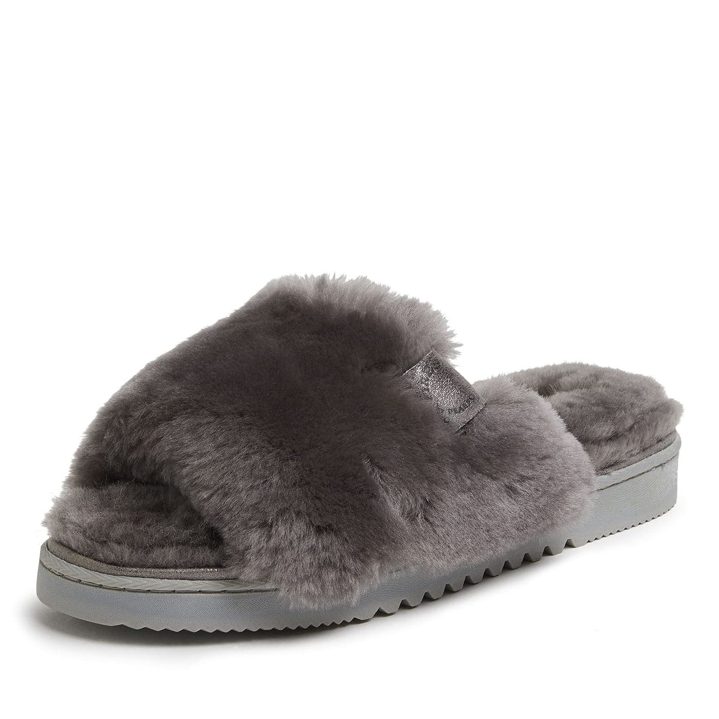 Dearfoams Womens Fireside Cairns Shearling Easy OnOff Slide Sandal Slipper Grey 10 US