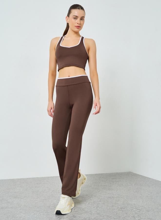 Contrast Edge Racerback Peep Sports Bra and Leggings Set