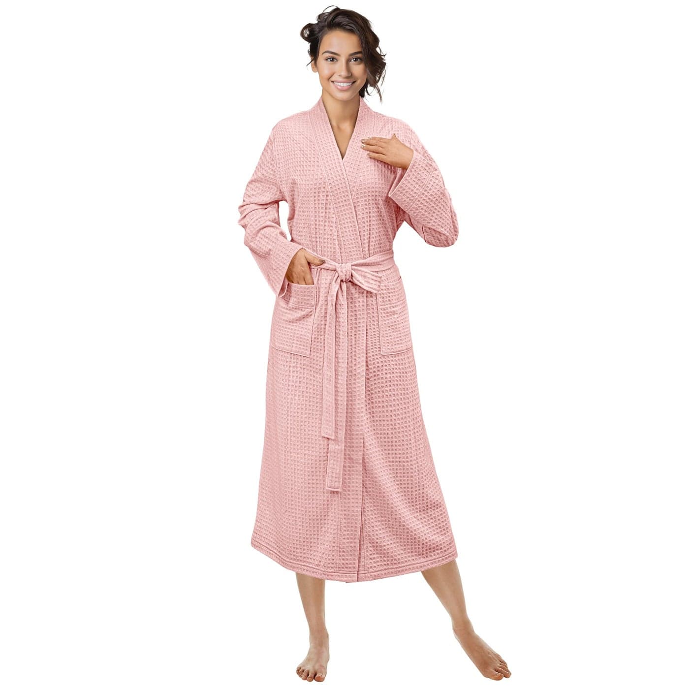 PAVILIA Pink Women Waffle Knit Kimono Robe Soft Cozy Breathable Lightweight Bathrobe with Side Pockets Shower Spa House Long Robe for Women 2XL3XL